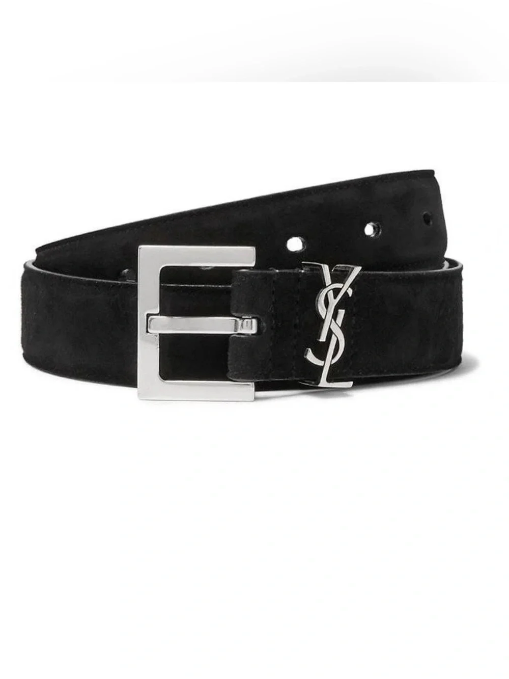 NEW YSL SAINT LAURENT LOGO CASSANDRE EMBOSSED SUEDE LEATHER BELT 100/40